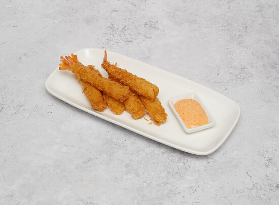 Tīģergarneles panētas panko ar saldo čili mērci.